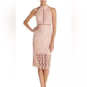 Bardot Gemma Dress Blush Pink Lace Halter Wedding Guest